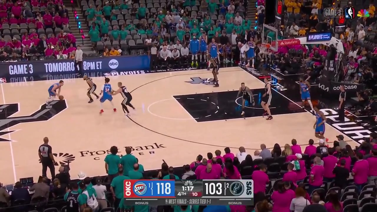 The final moments of Game 3 - San Antonio Spurs vs Oklahoma City Thunder - Western Conference Finals - 2026 NBA PlayoffsThe Thunder take Game 3 and make a comeback from down 0-1 to go up 2-1 in the seriesIncluding postgame interview on the court with Jared McCain