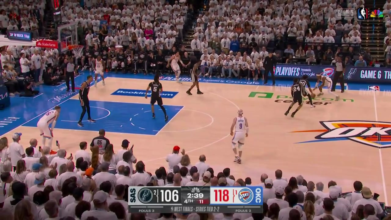 SGA gets all the way to the rim finishes and seemingly gets smacked by Wemby