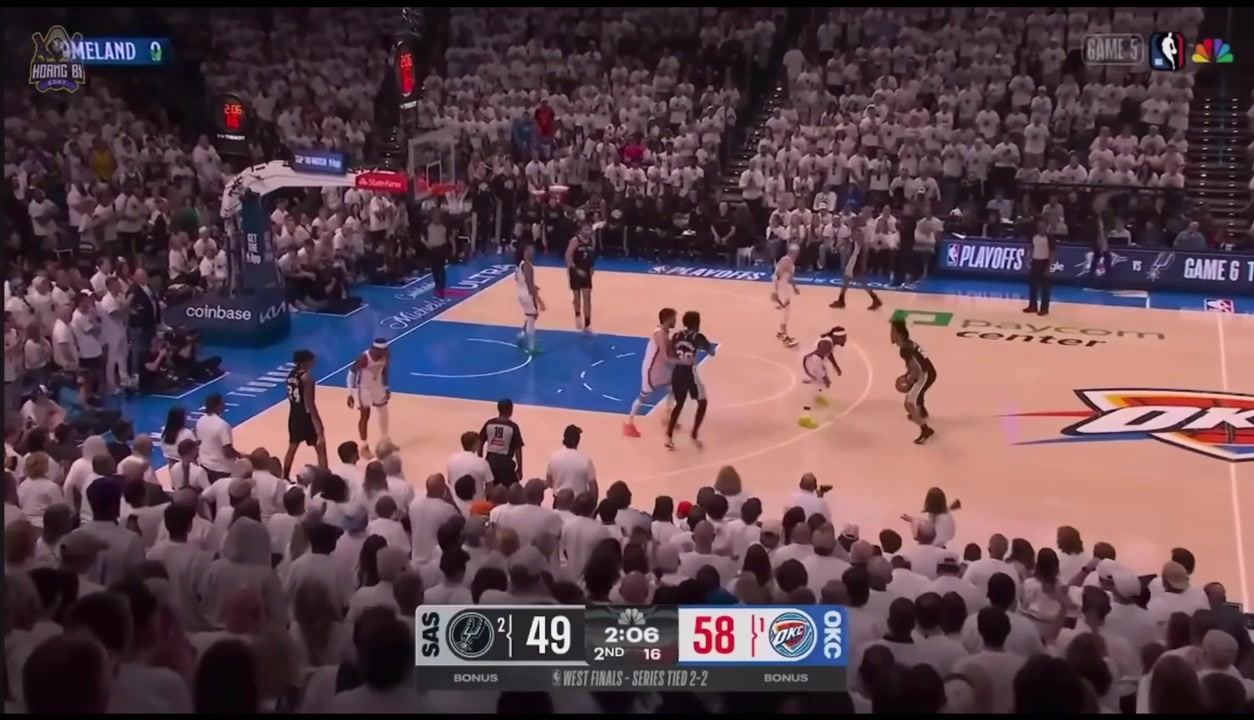 OKC Defensive Play - Chet pushes defender into Lu Dort who sells the contact The first was called a foul on the Spurs and was overturned after being challenged OKC tried the exact same play again and got the call to go their way