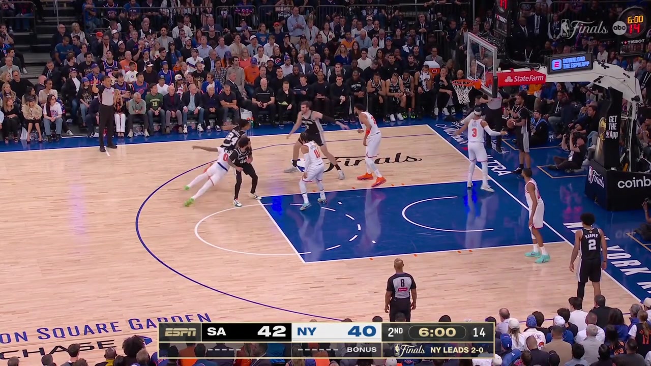 Jordan Clarkson strips Devin Vassell throws a bad pass that is picked by Stephon Castle who scores the And-1 and stares at Karl-Anthony Towns saying some words with replays16 Points for Castle