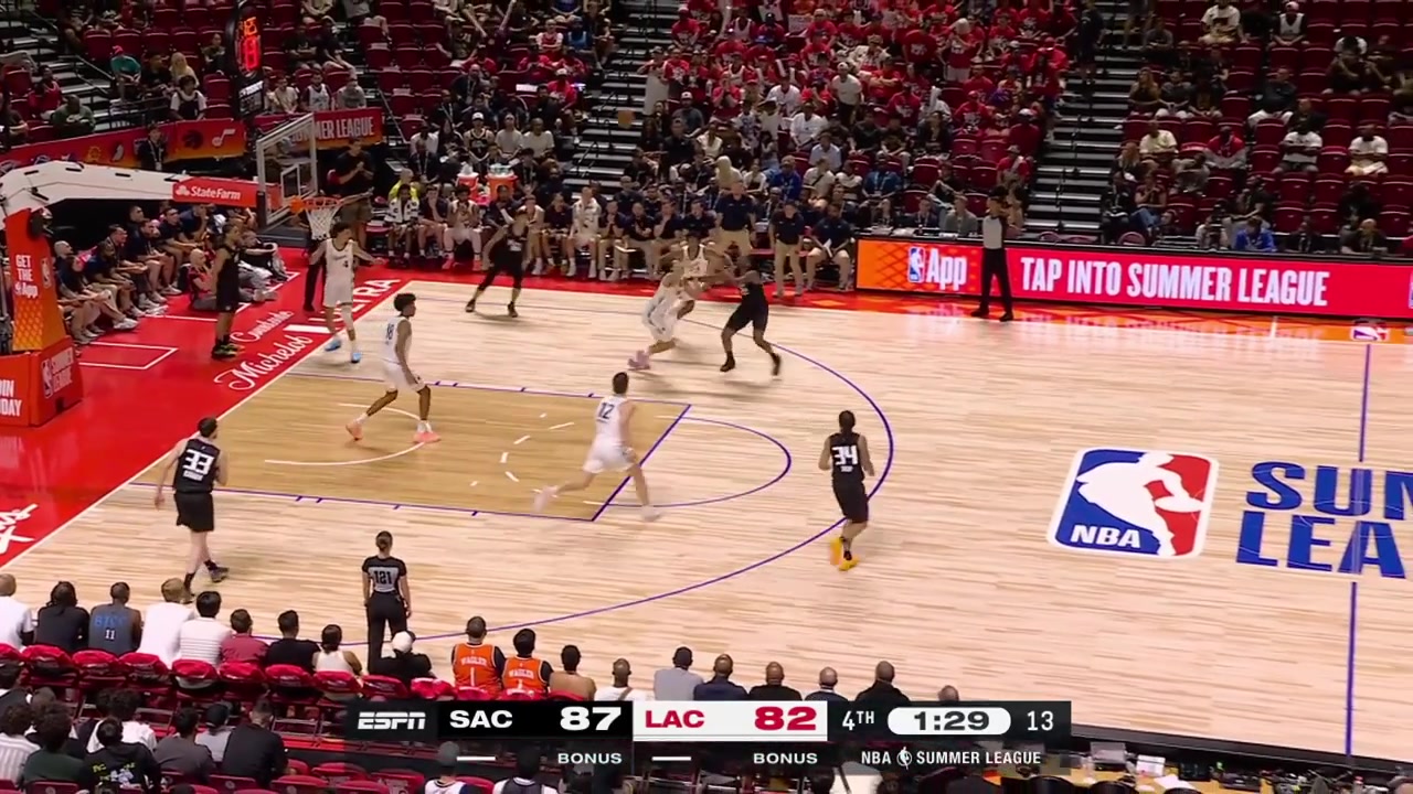 Emanuel Sharp gets fouled on the 3-point attempt as the Clippers don't have a coach's challenge remainingHe makes 2 out of 3 to put the Kings up 7 with 124 minutes remaining in regulation with a replay