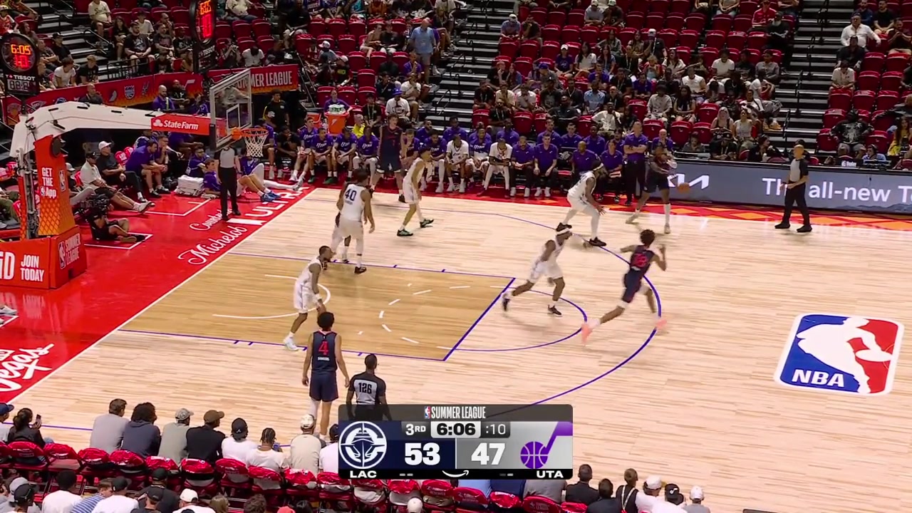 Baba Miller gets his ball knocked away he recovers it and banks in the wild logo range 3-pointer to beat the shot clock over the defender with a replay