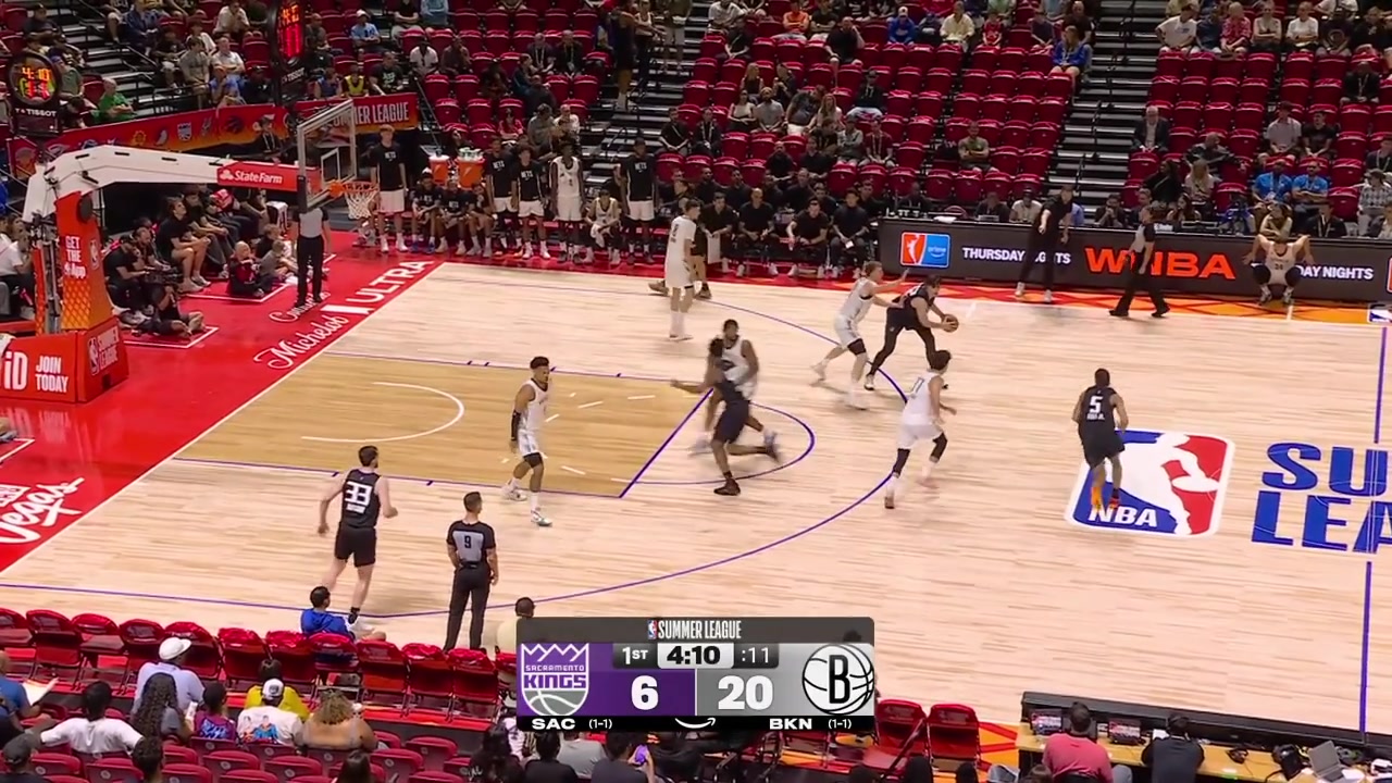 Ben Saraf deflects the pass 2nd steal and Egor Dmin finds Danny Wolf for the fastbreak layup and the Nets go up 22-6 to start the gameThe Kings take another timeout