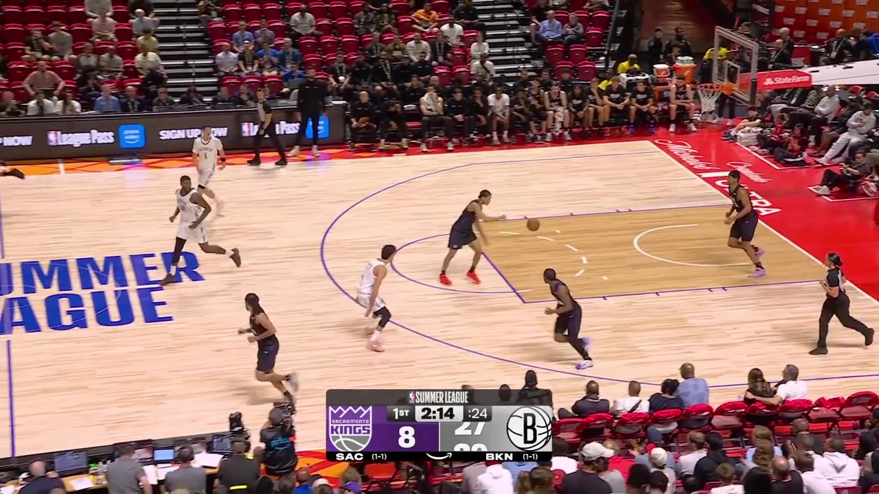 Darius Acuff drives on Egor Dmin for the entire halfcourt and scores the tough layup over him