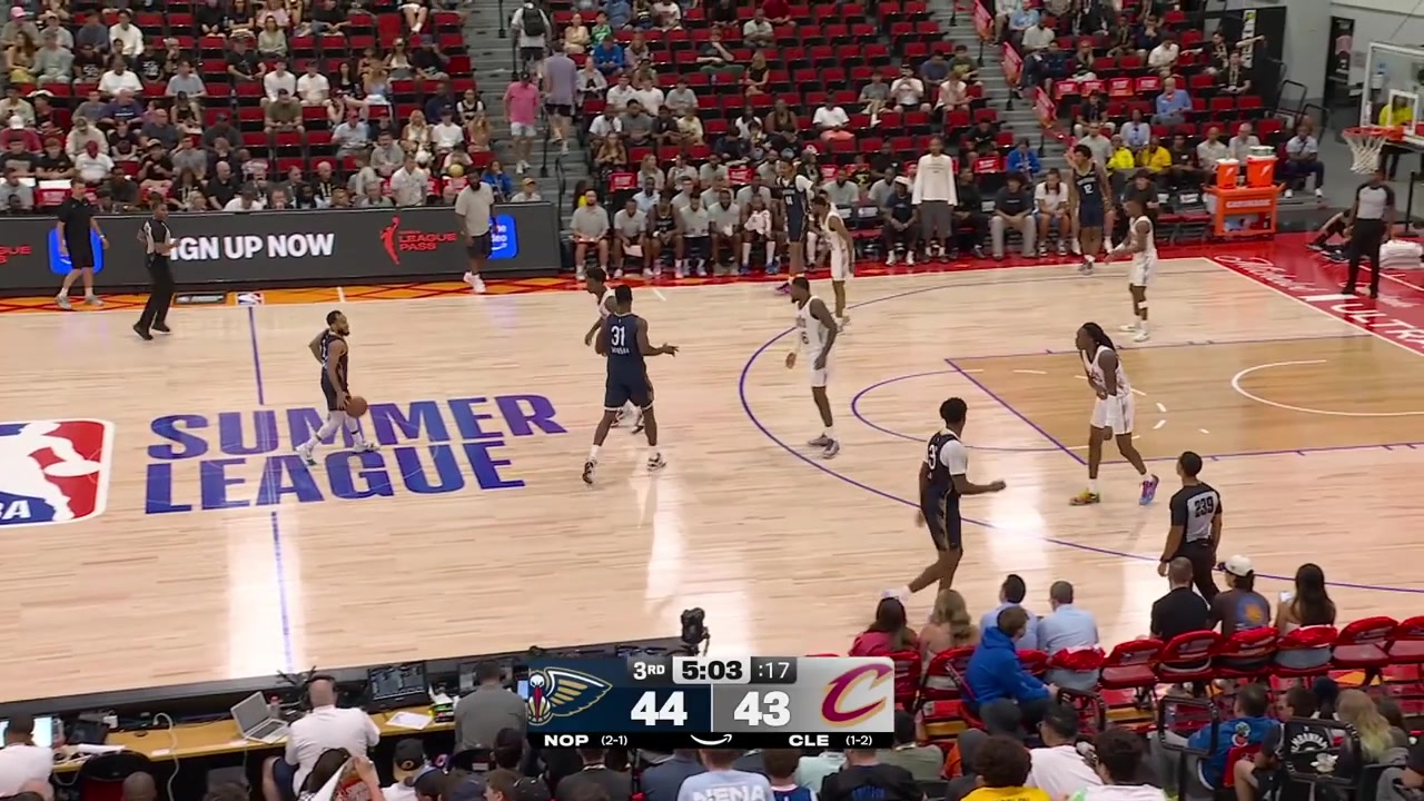 Markquis Nowell lobs the ball while turning and looking away as Jordan Riley dunks it with replays