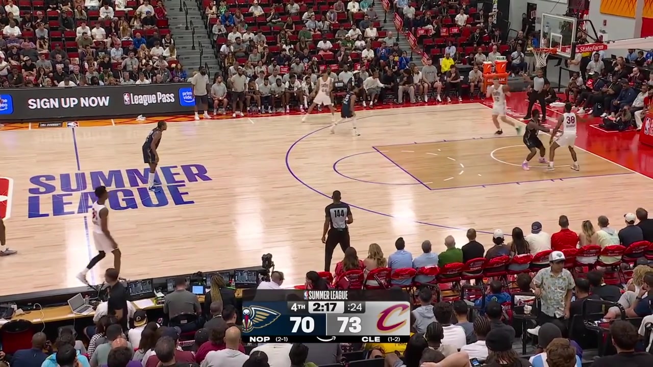 Xaivian Lee with the clutch And-1 shot to put the Cavaliers up 5 with replaysThe Pelicans claim there was a push off but the challenge was not successfulLee also converts the clutch free throw