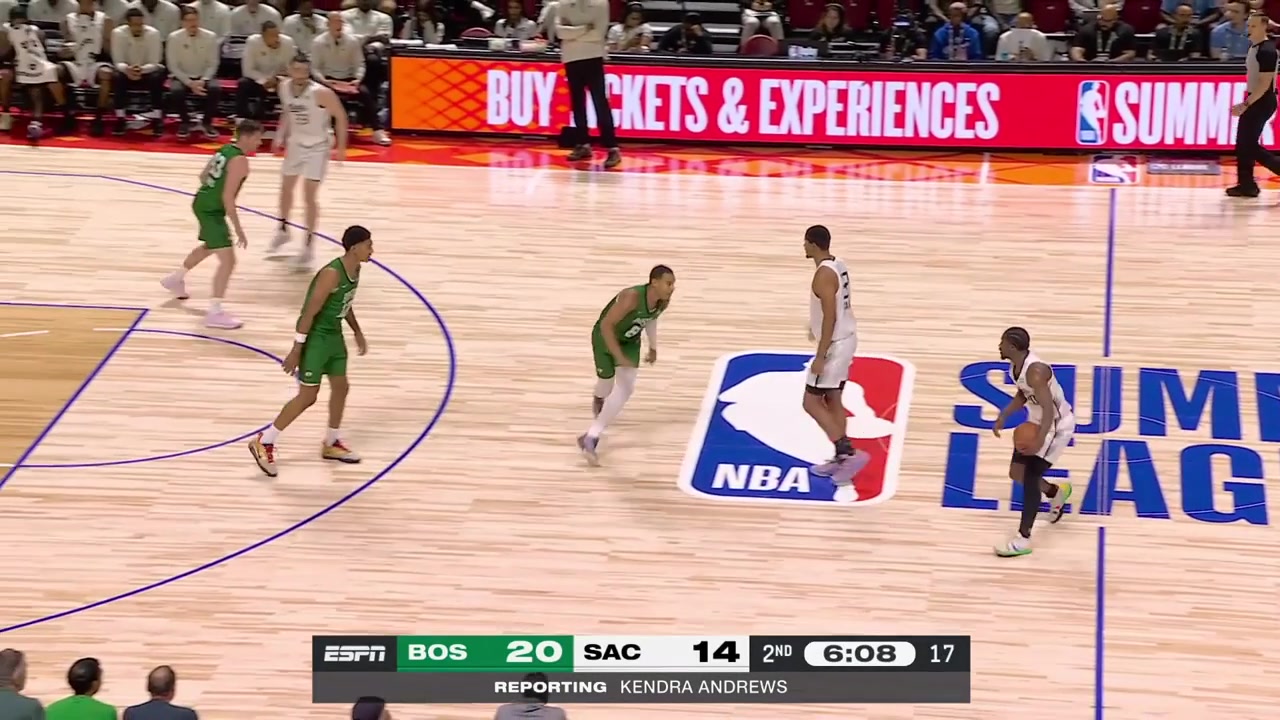 Dylan Cardwell finds Emanuel Sharp for a 3-pointer over his former college teammate Milos Uzan with a replayThe Kings were 011 from 3 up this point while the Celtics are 217 118Now both teams are combined for 107 from 3 328