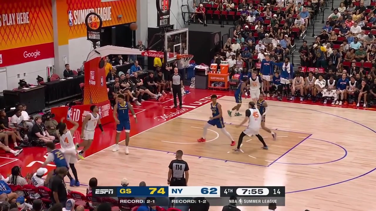 Pacme Dadiet with the chasedown block on Yaxel Lendeborg with replays
