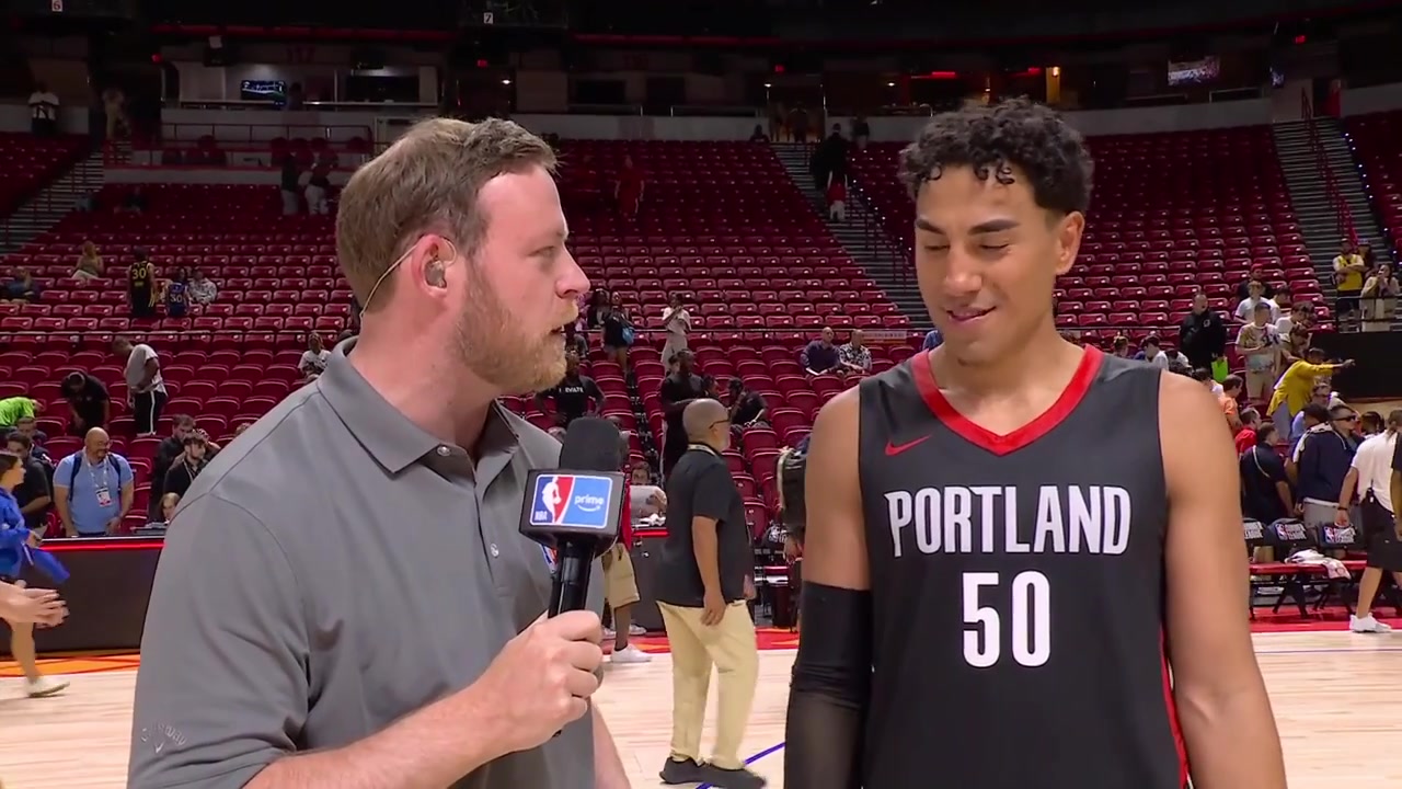Flynn Cameron postgame interview on the court after the Portland Trail Blazers won 108-101 against the Denver Nuggets