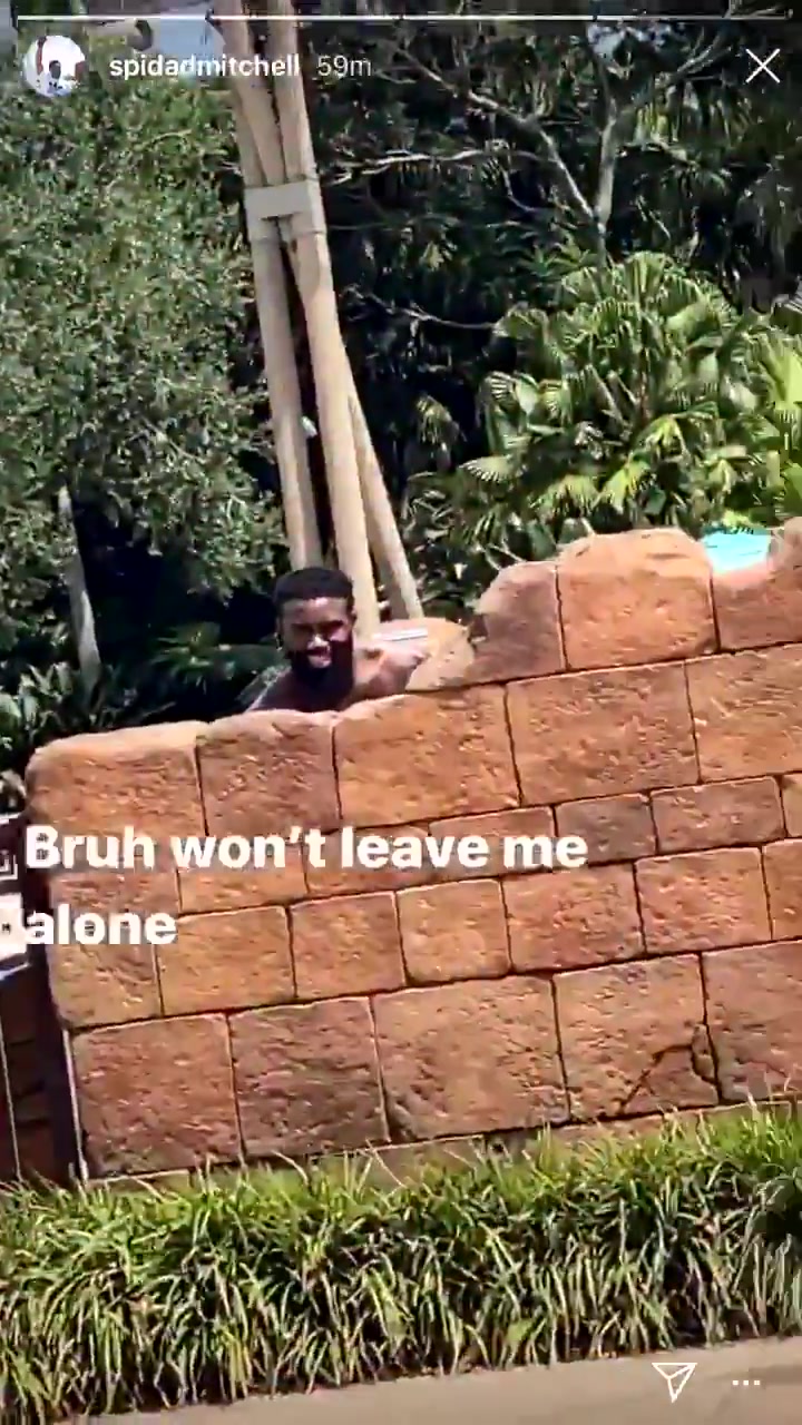 Jaylen Brown stares into Donovan Mitchell's camera during some downtime at the NBA bubble season resort
