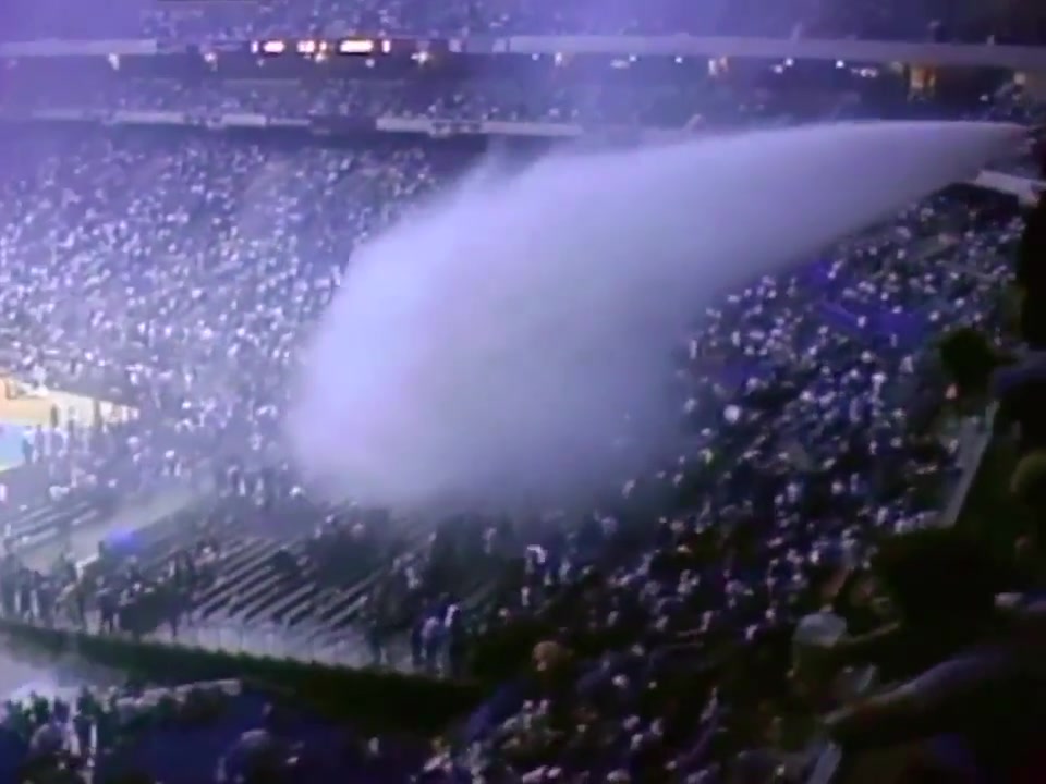 A water cannon in the Alamodome triggered by pyrotechnics delays the season opener between the San Antonio Spurs and Golden State Warriors for nearly an hour November 4th 1994