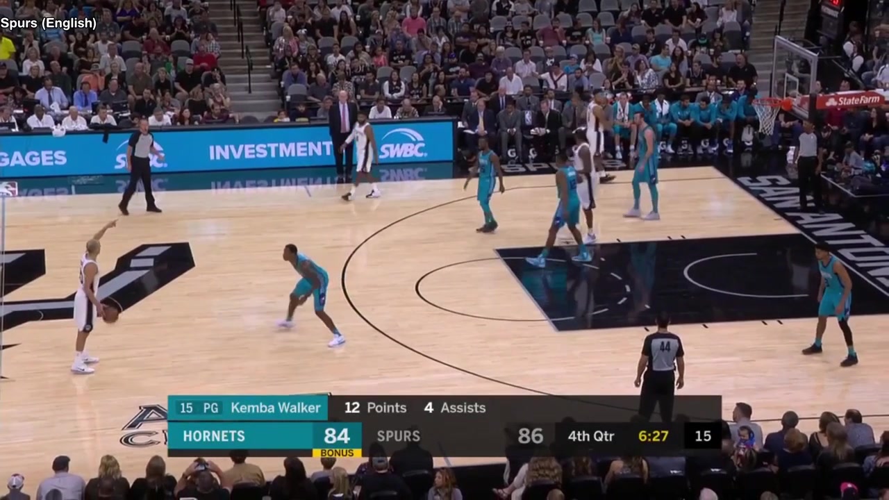 40-year-old Manu Ginobili blows by Frank Kaminsky and dunks on him with replays Spurs vs Hornets - 1142017