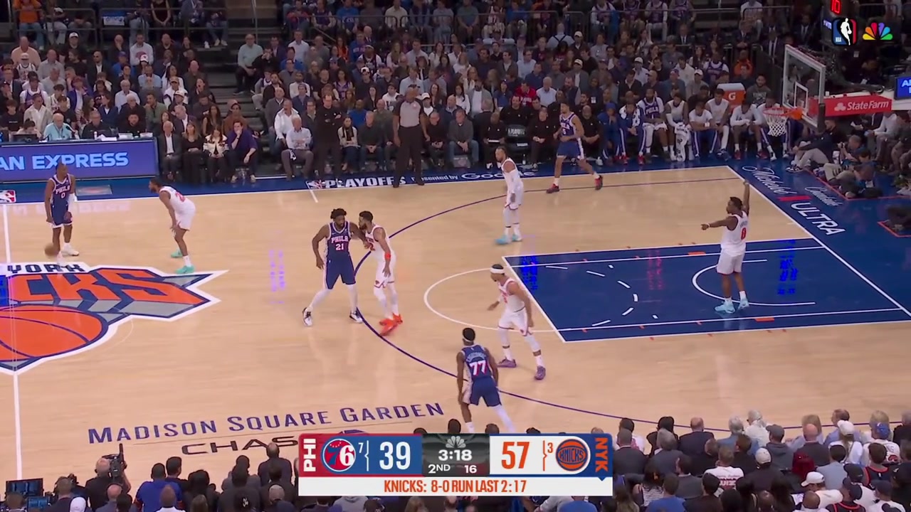 Mikal Bridges clearly loses his man but manages to stop his momentum on the defender to get back on defense
