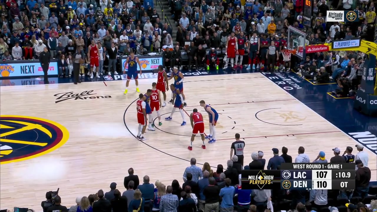 Russell Westbrook deflects the inbound pass out of bounds off James Harden to seal Game 1 in overtime for the Nuggets in the First Round 4192025