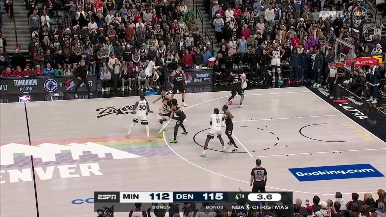 Anthony Edwards hits the big corner triple to bring the Timberwolves with 11 left on Christmas vs the Nuggets