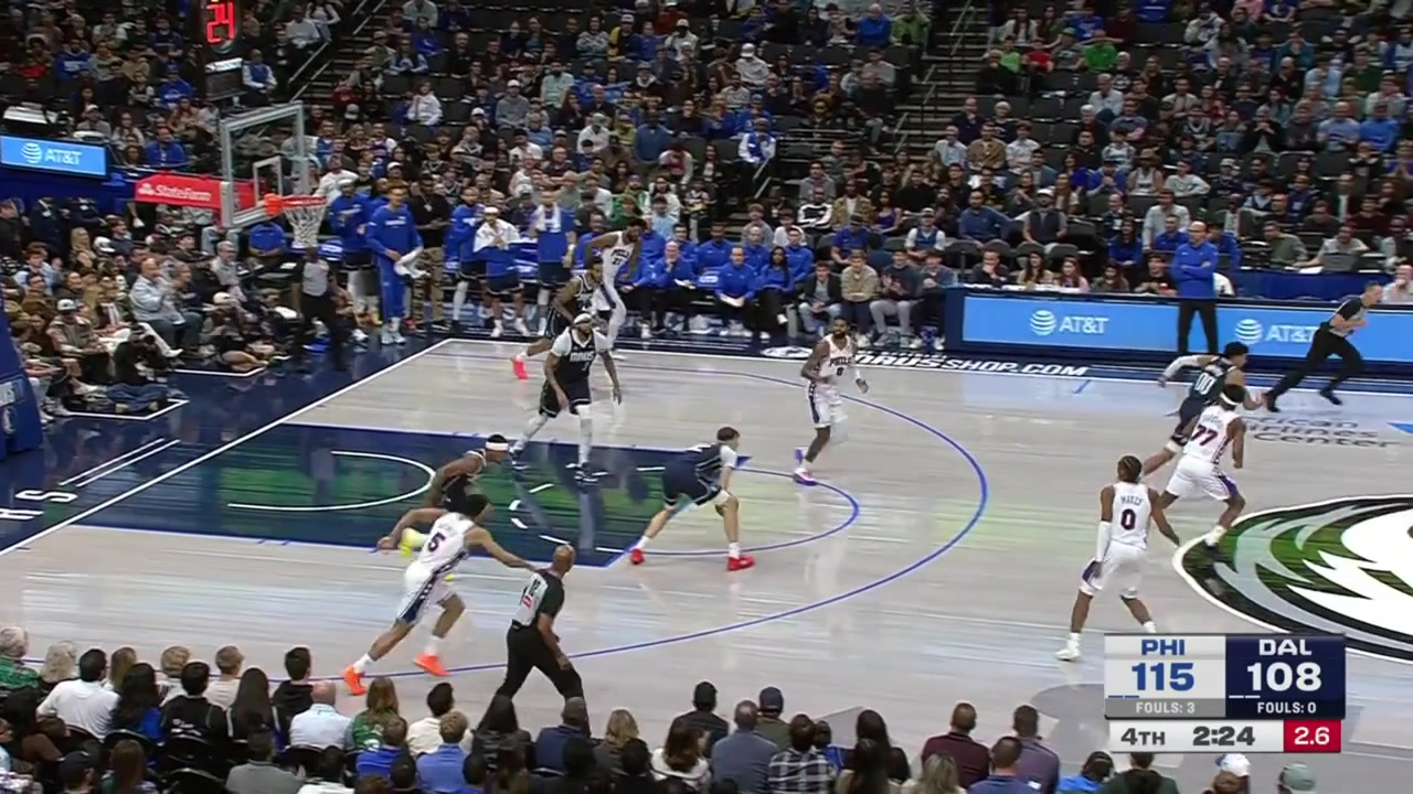 VJ Edgecombe blocks Brandon Williams with the left hand then the right with replays Sixers and Mavericks commentaries