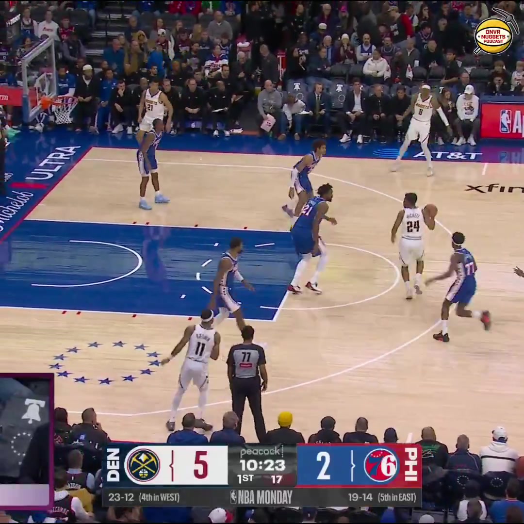 Jalen Pickett hunting for Joel Embiid on the switch in several possessions draining 4 three-point shots on him
