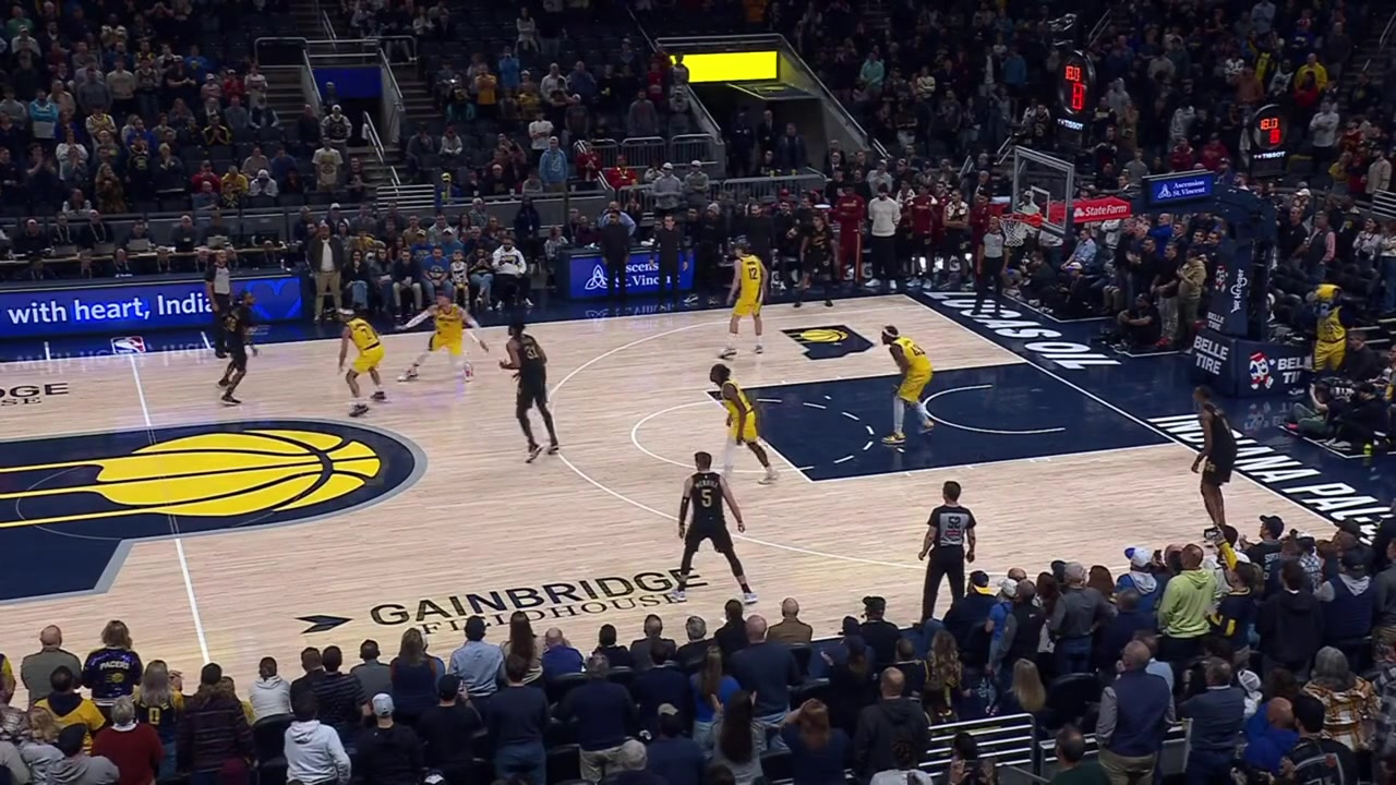 Darius Garland with the clutch jumper to put the Cavaliers up 3 and Jarrett Allen makes both free throws to up the Cavs up 4 and Andrew Nembhard with a full court pass straight to Evan Mobley