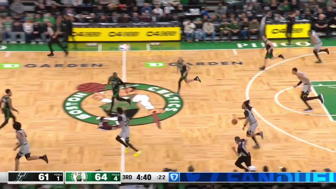 Victor Wembanyama lays in over Jaylen Brown the alley-oop lob by Stephon Castle for the And-1 with replays Spurs and Celtics commentaries