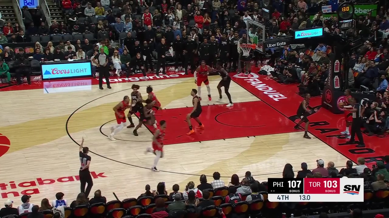 Raptors were down 4 with 13 seconds to go in the 4th quarter within that Quickley hits a foot on the line 2 Alijah Martin forces a turnover off Edgecomb successful challenge and CMB makes the heads up pass to Jamal Shead to force the game into OT The two teams play again tonight