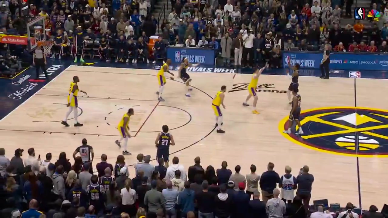 The Nuggets began their game against the Lakers by making their first five shots a Jalen Pickett three-pointer a Spencer Jones three-pointer a Jamal Murray mid-range jumper a Peyton Watson three-pointer and another Murray three-pointer