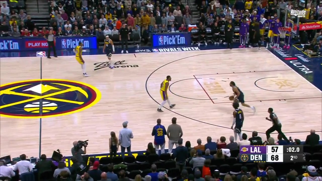 Jamal Murray scores the buzzer beater from over halfcourt to end the 1st half vs the Lakers with replays Multi-broadcast - EN1EN2EN3ESPT