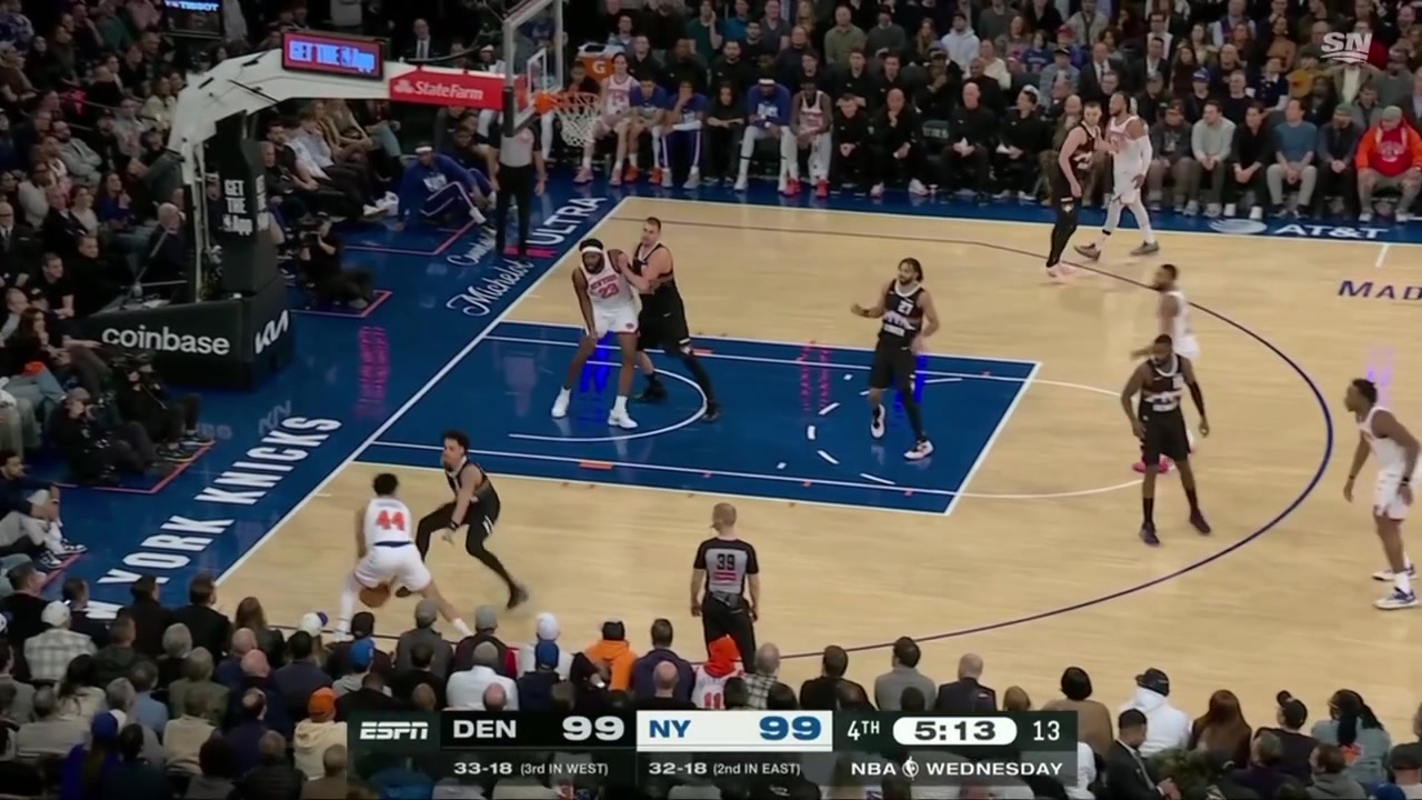 Julian Strawther's deflection leads to a 4-on-1 fast break for Denver finished by Christian Braun to make it DEN 101-99 NYK