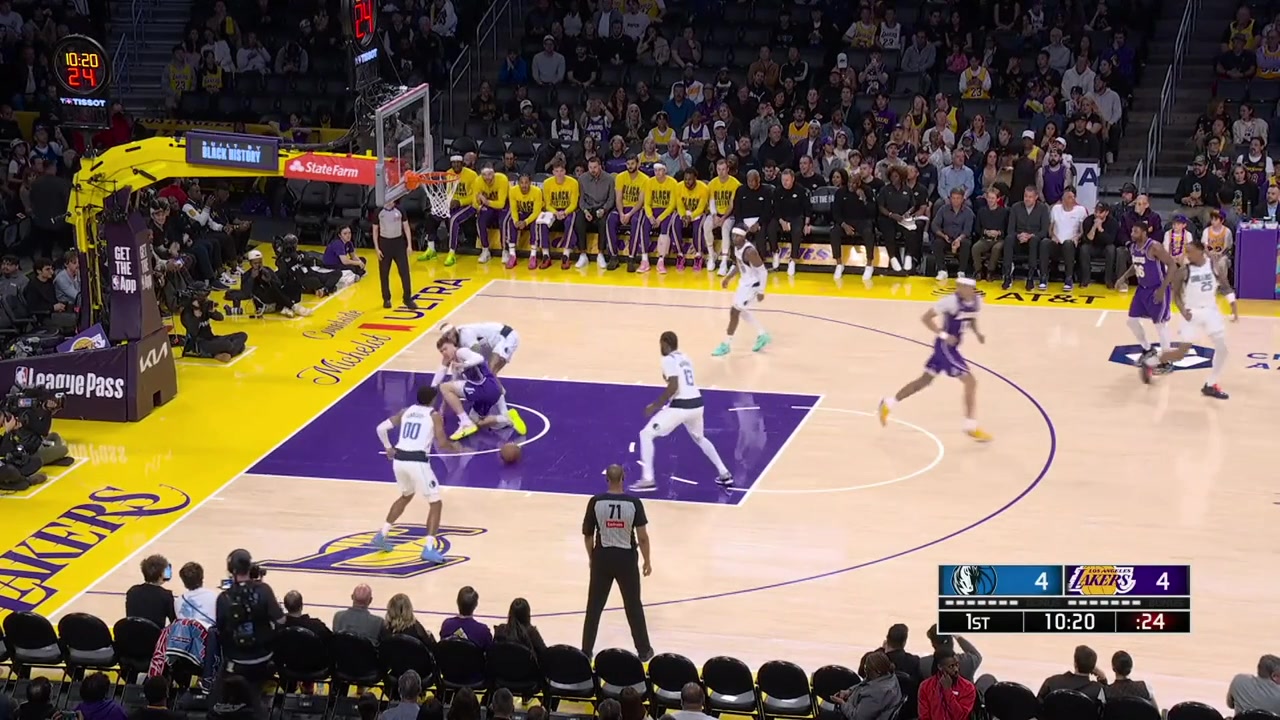 Jaxson Hayes with the steal and the alley-oop dunk off a lob by LeBron James and then another steal that ends with a reverse layup by Rui Hachimura with replays