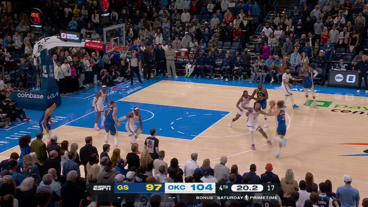 Shai Gilgeous-Alexander blocks Gui Santos under the rim and lets the clock run out - Thunder win