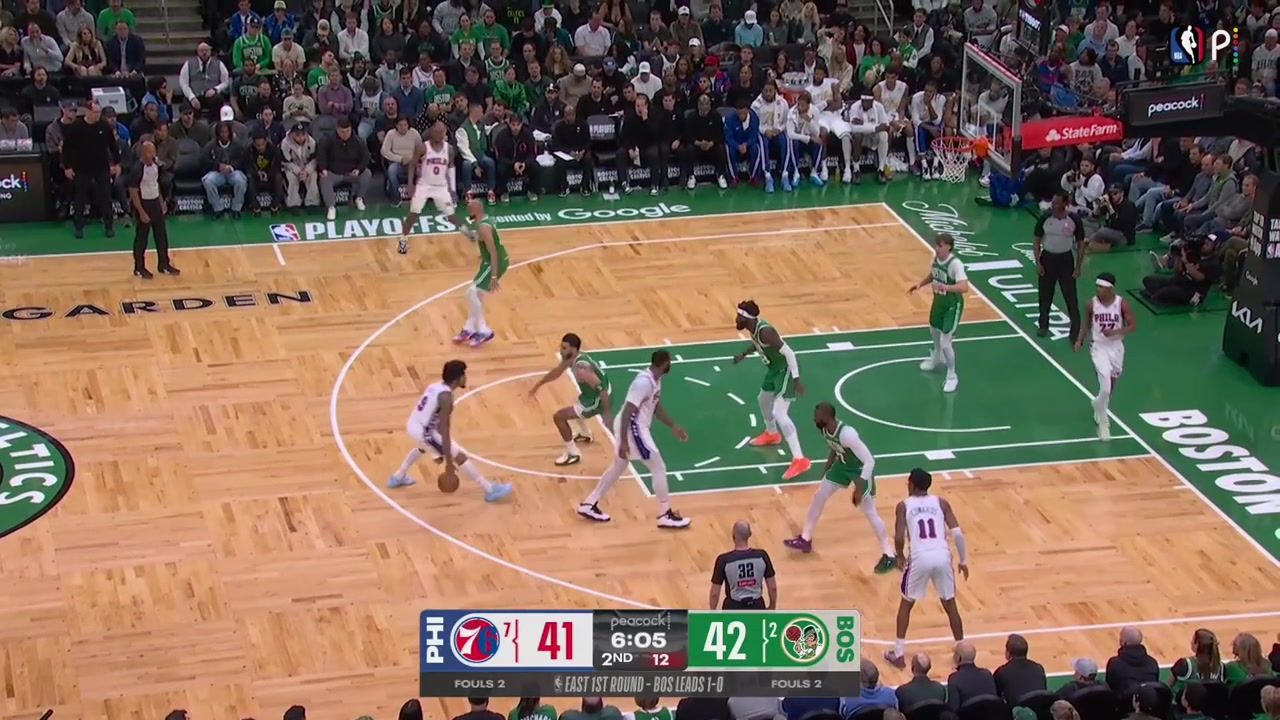 A chaotic possession ends with a steal and a fastbreak dunk by Jayson Tatum Tyrese Maxey with the deep 3 to tie the game and silence the crowd