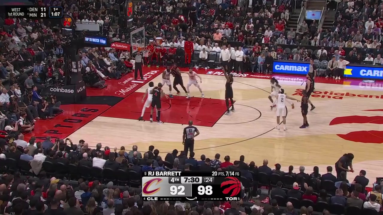 Jamison Battle his the deep 3 James Harden splits the defense and hits the floater CMB with the putback layup Harden with the logo 3 Scottie Barnes with the turnaround jumper Harden turns the ball over and RJ Barrett hits the 3-pointer to put the Raptors up 11 Cavaliers timeout
