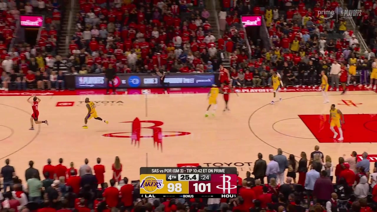 LeBron gets the steal and hits a 3 to tie the game