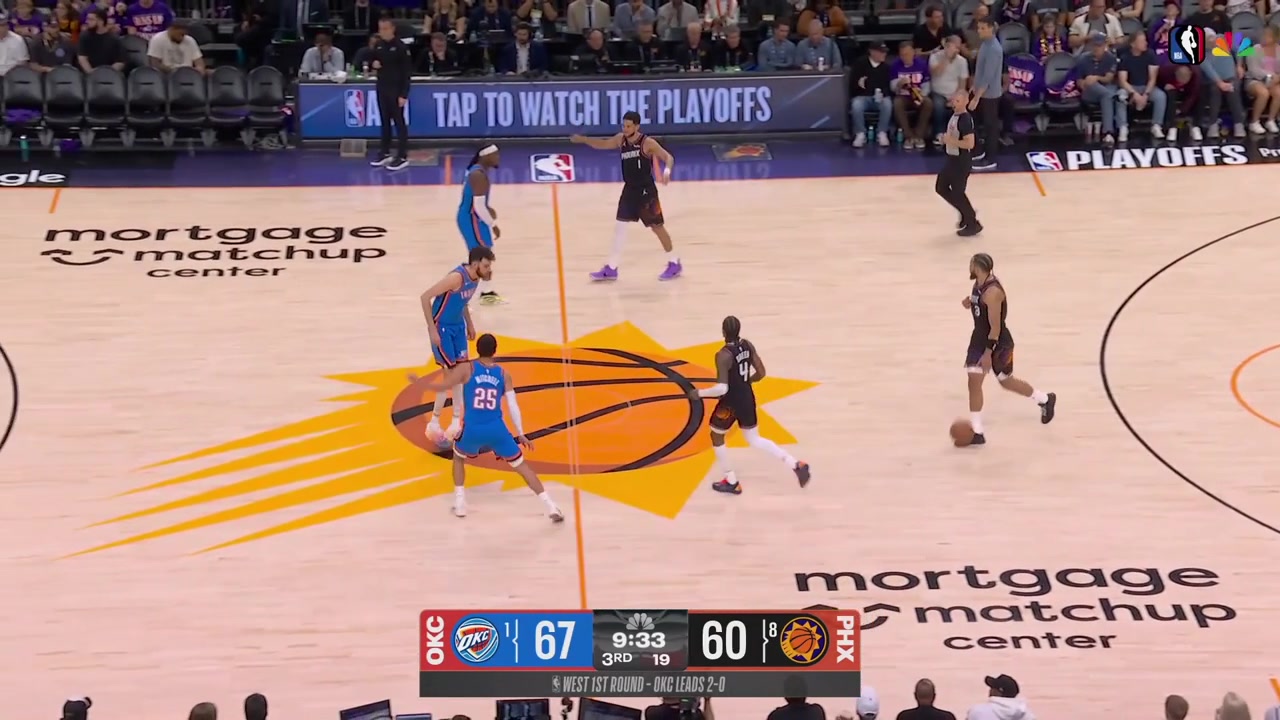 Injury Devin Booker gets tripped by Lu Dort on the backdoor cut and hobbles to the locker room with replays
