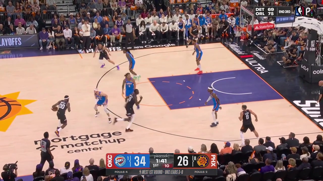 Cason Wallace strips Devin Booker and Alex Caruso hits the pullup 3 with a replay4th turnover for Booker in the 1st quarter