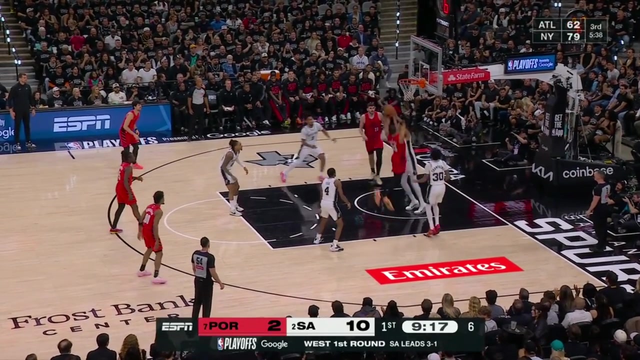 Wemby blocks Toumani Camara and Stephon Castle scores as the Spurs start the game 12-2 in the first 3 minutes