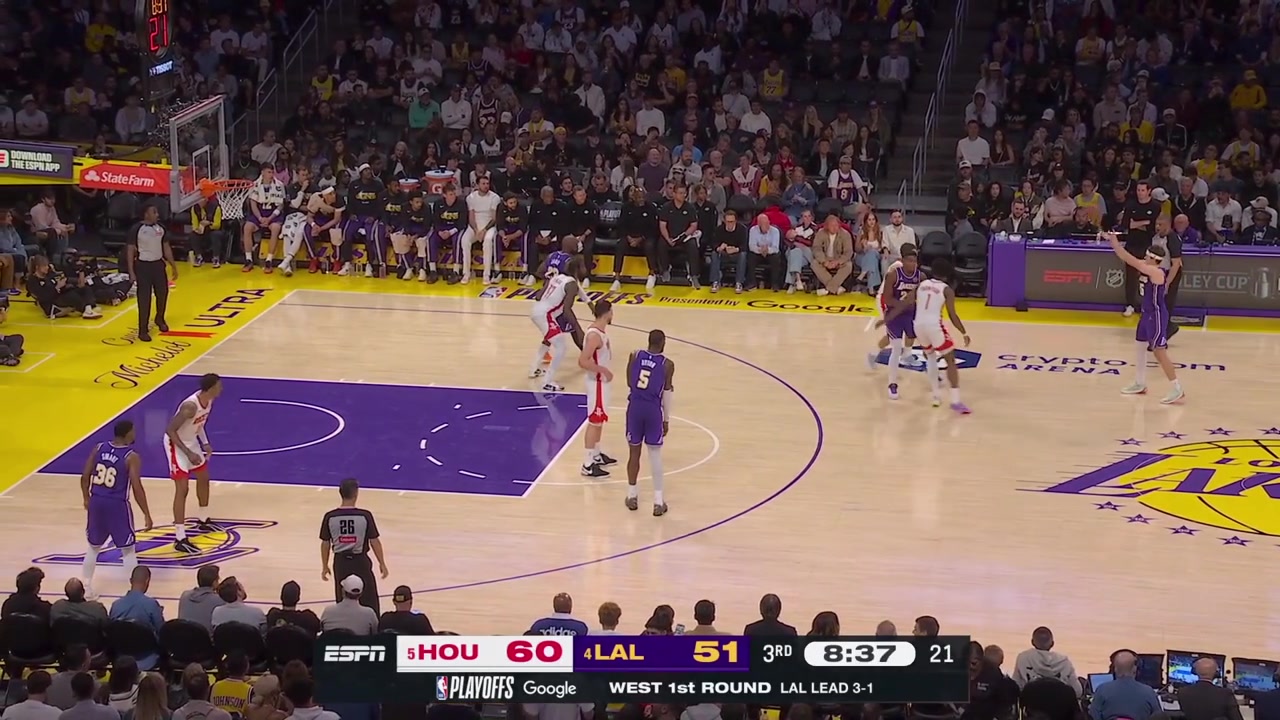 LeBron James post up Tari Eason backs him down and scores the turnaround shot over him and Sengun10 Points for LeBron