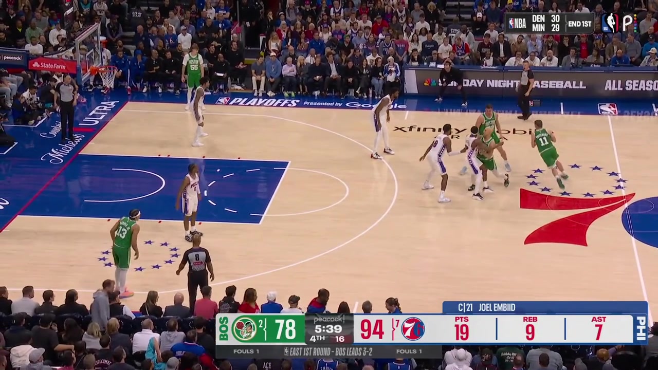 Jordan Walsh nearly puts Paul George on a nasty poster dunk Joel Embiid jumps over falling Luka Garza protecting his legs and then does some push-ups to excite the crowd with replays