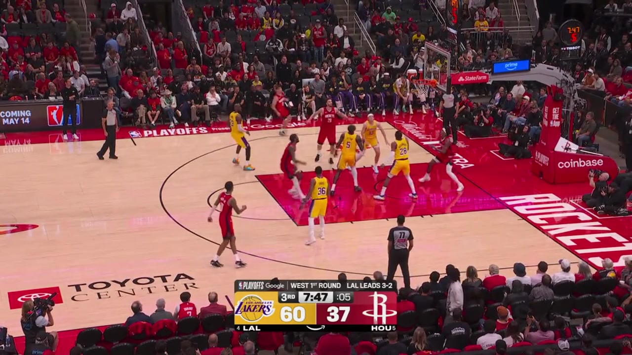 Jabari Smith Jr with an incredible chasedown block on LeBron James fastbreak dunk attempt with replays And he did despite the fact he has 4 fouls with 740 minutes remaining in the 3rd quarter