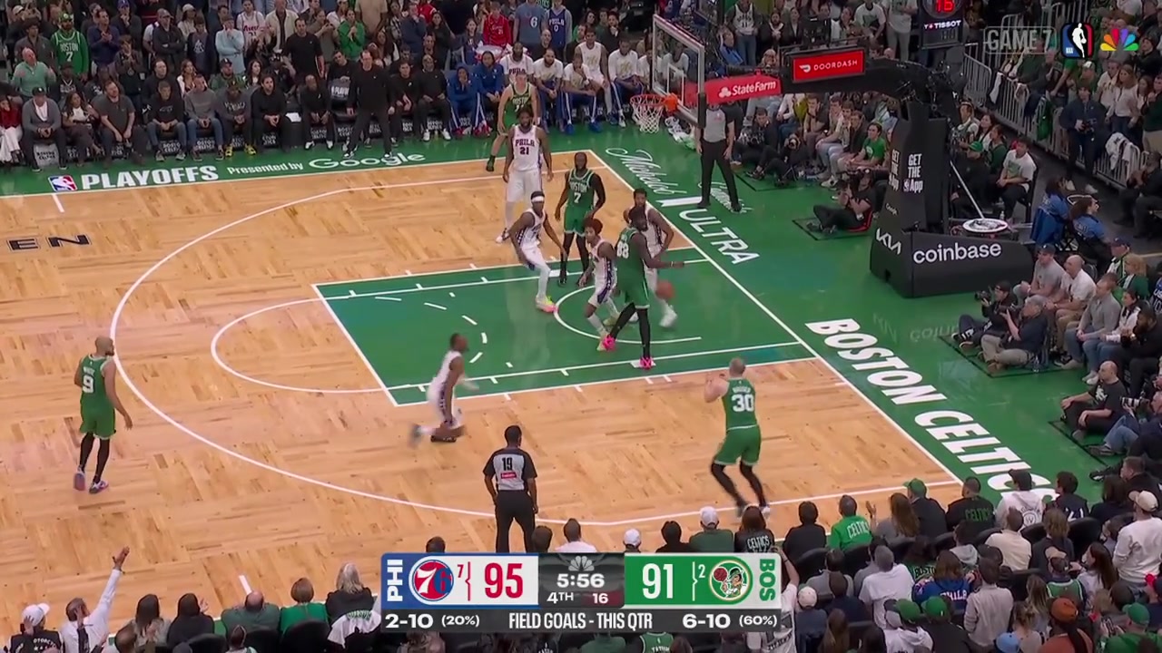 Derrick White rattles in the 3-pointer to cut the Sixers lead to just 1