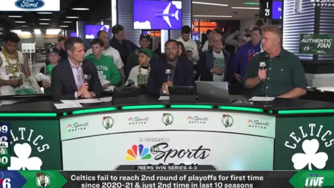 76ers fans crashed the Celtics postgame show and started chanting We want Boston