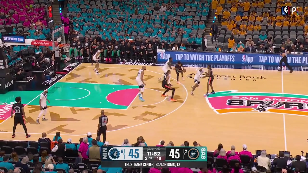 Victor Wembanyama goes around Rudy Gobert and finishes with the lefty jam over his contest