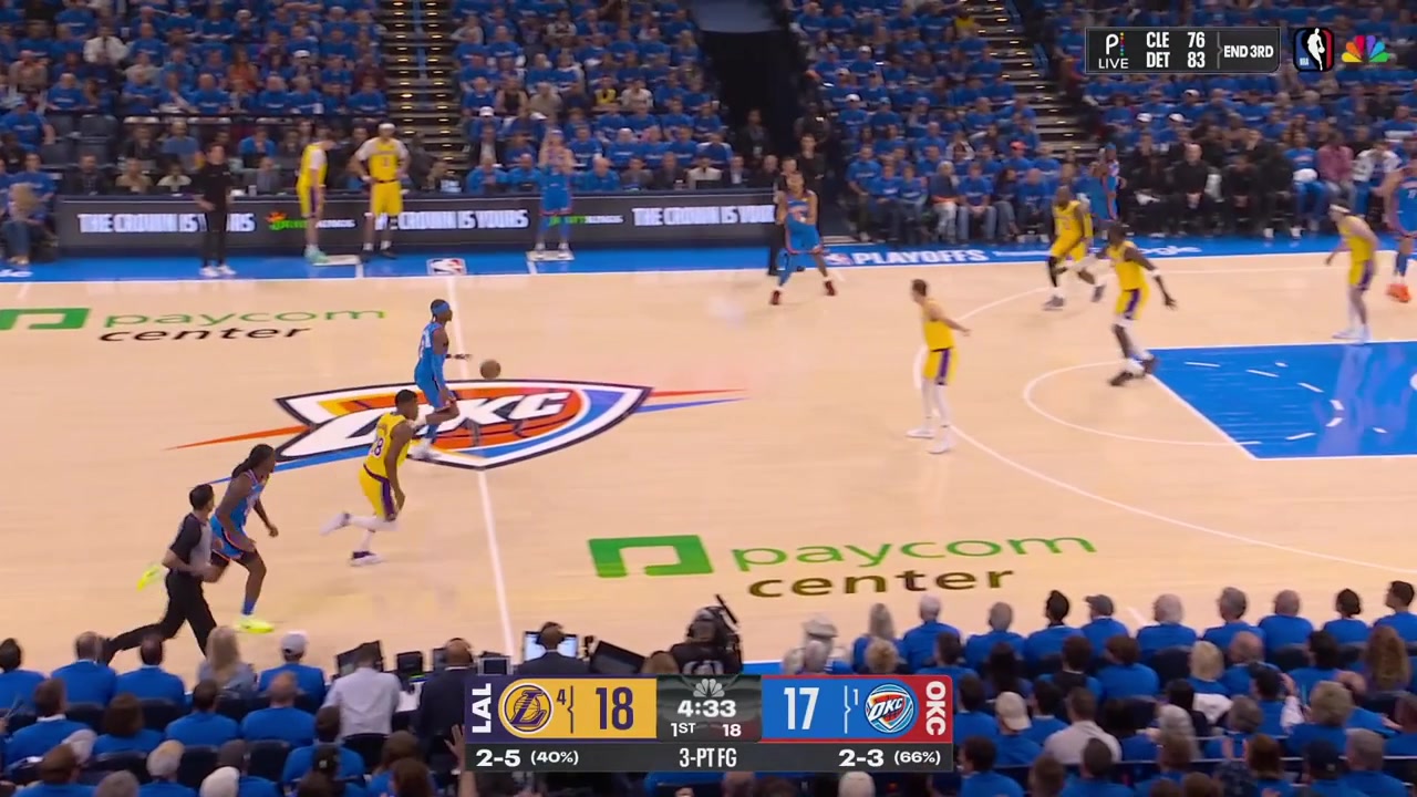 Shai Gilgeous-Alexander misses a shot while attempting to draw a foul and Deandre Ayton with a nice pass to LeBron James for the fastbreak dunk with replays12 early points for LeBron