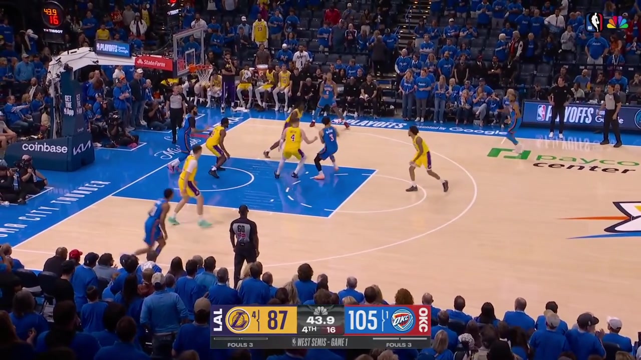 The final moments of Game 1 - Thunder vs Lakers as Isaiah Joe amp Jake LaRavia trade 3s and the Thunder defeat the Lakers 108-90 going up 1-0 in the series