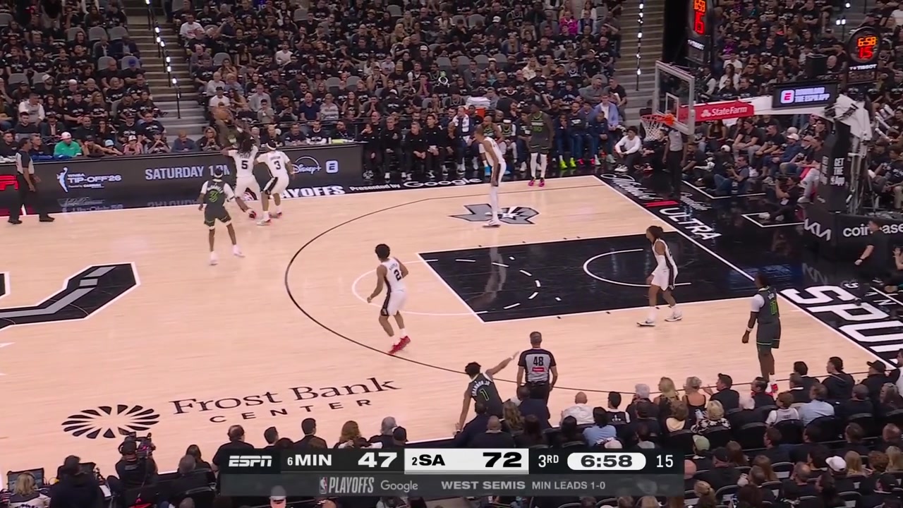 Victor Wembanyama blocks the floater by Jaden McDaniels this time