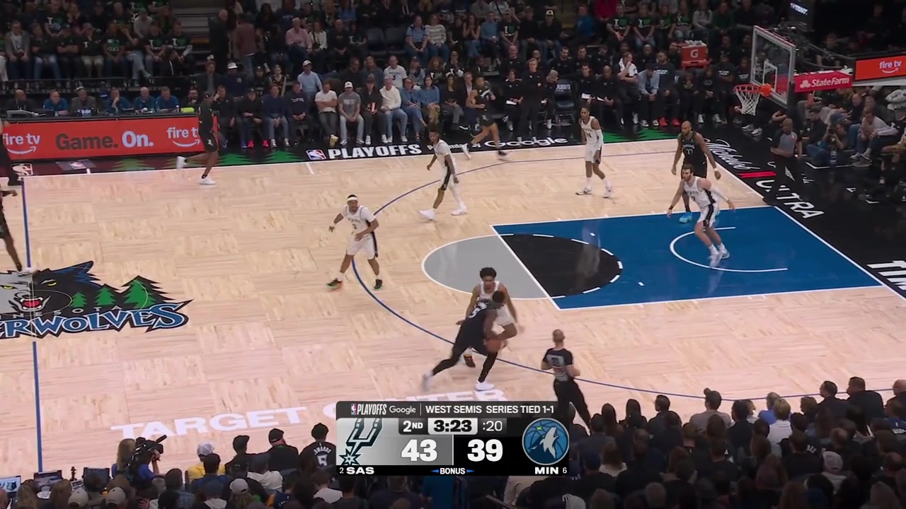 Anthony Edwards misses the baseline jumper the Spurs fail to get the rebound so Ant scores the putback