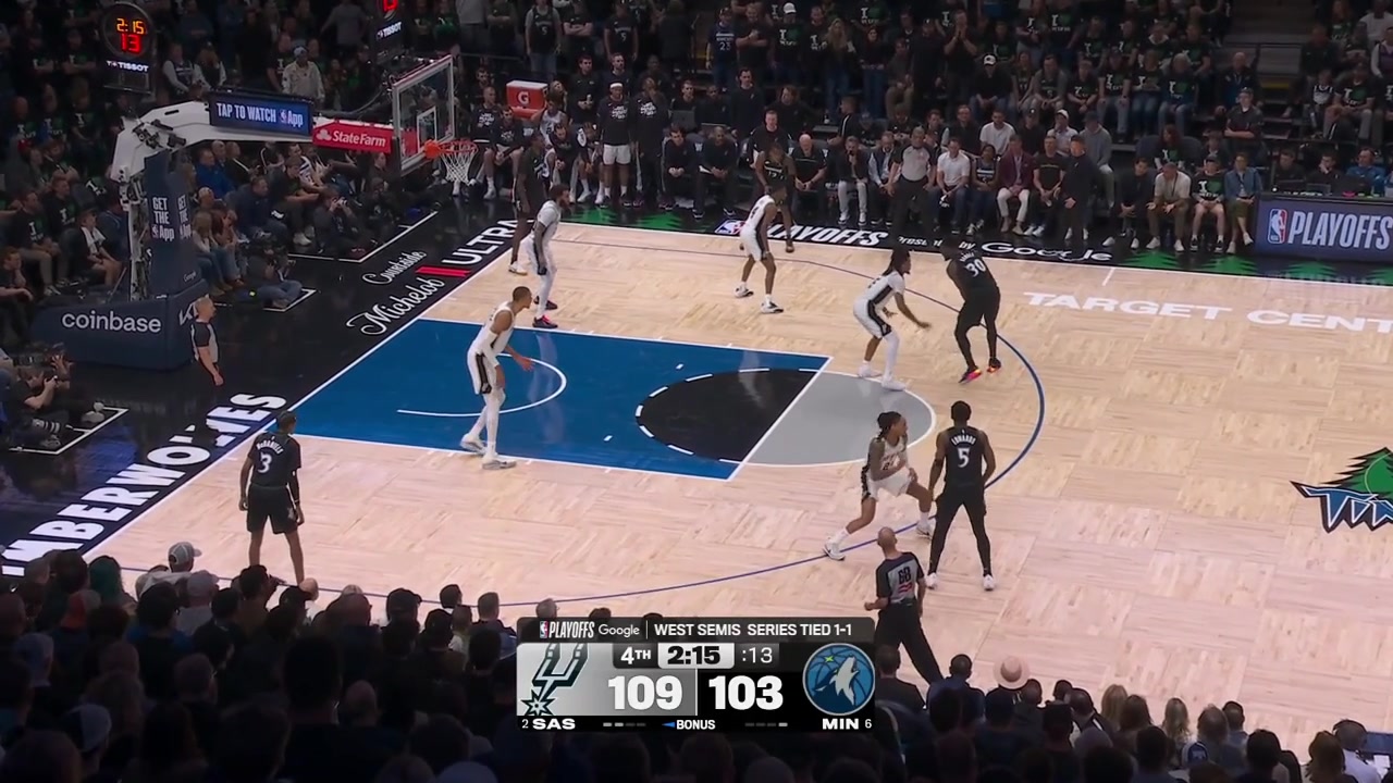 Julian Champagnie grabs the last 4 rebounds by the San Antonio Spurs giving him 12 rebounds in the game4 Offensive rebounds