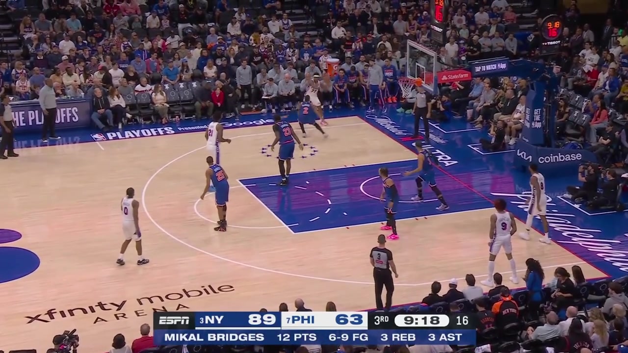 Joel Embiid with the jumper over Mitchell Robinson to give him 24 points in the game