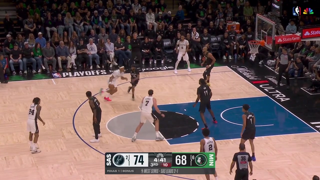Devin Vassell hits the fadeaway jumper while being slightly behind the backboard with a replay Including a replay of the block by Castle on Ant