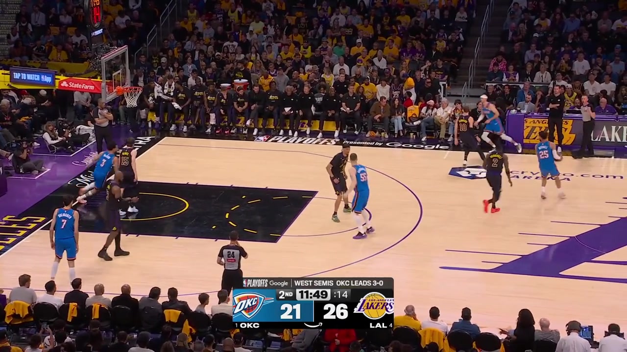 Alex Caruso with back to back 3s Ajay Mitchell strips Austin Reaves and scoresLakers timeoutThe Lakers miss their shots Ajay Mitchell scores and 64 seconds JJ Redick takes another timeoutWith replays