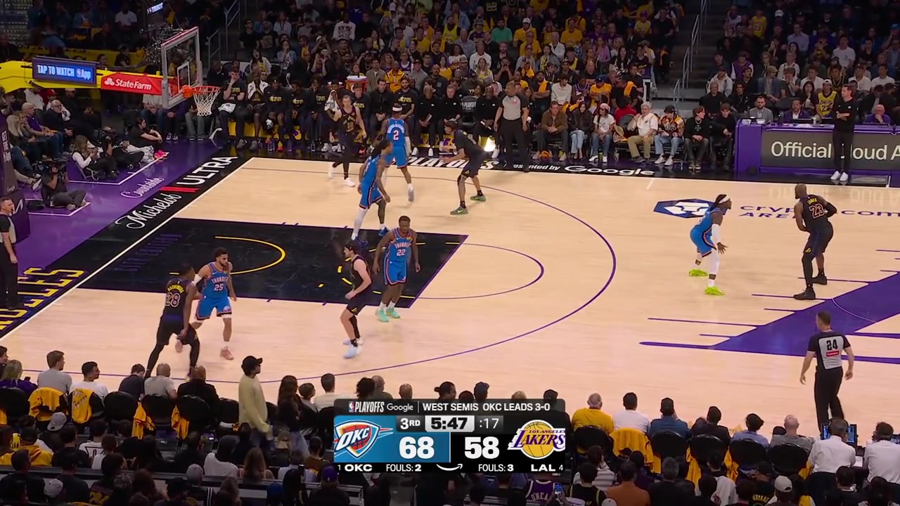LeBron James swishes the 3-pointer to give him 14 pointsCutting the Thunder's lead to 7
